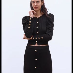 Zara Black Midi Skirt with Gold Buttons